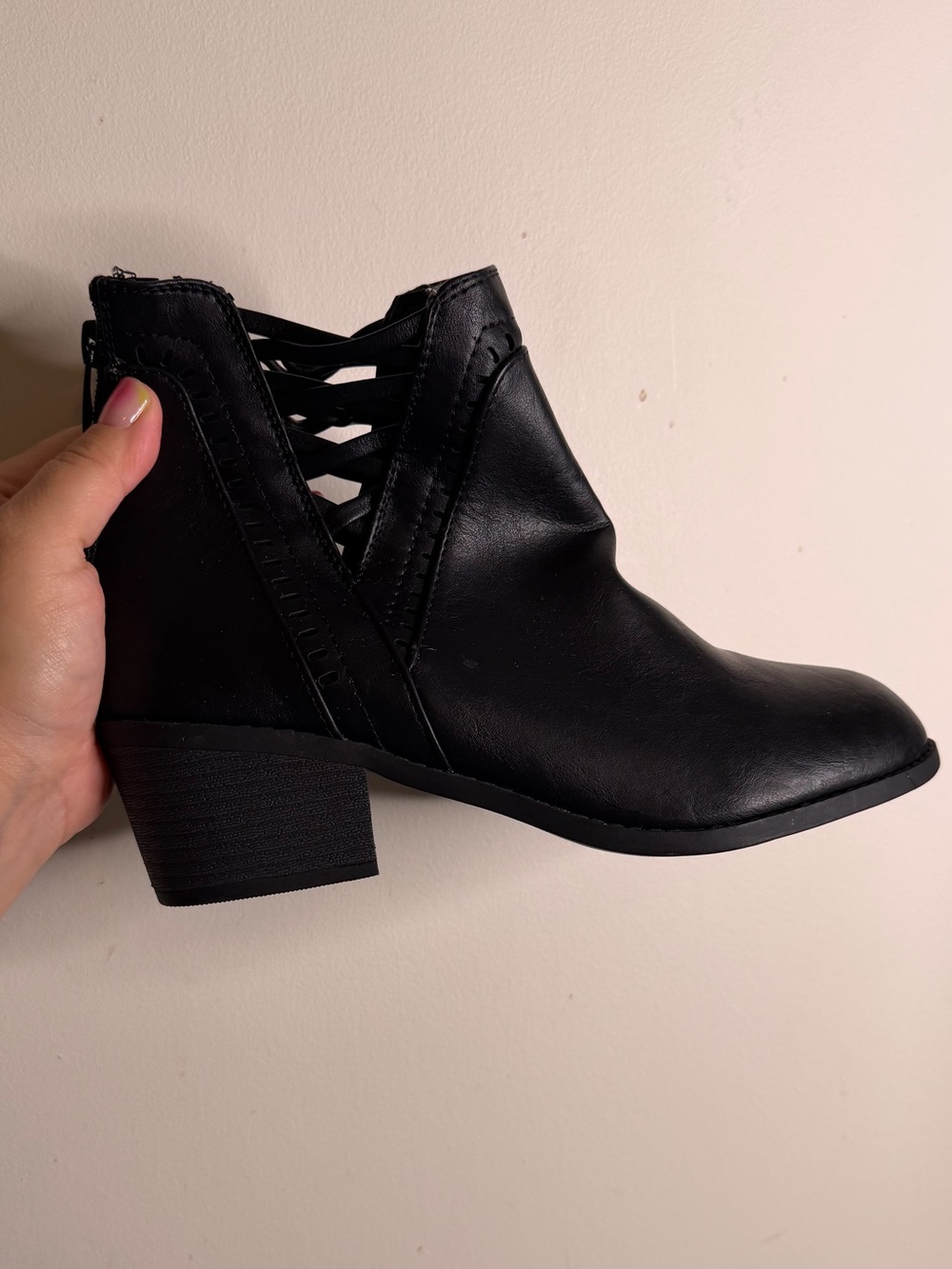 Forever Link Black Crisscross Cutout Ankle Boots